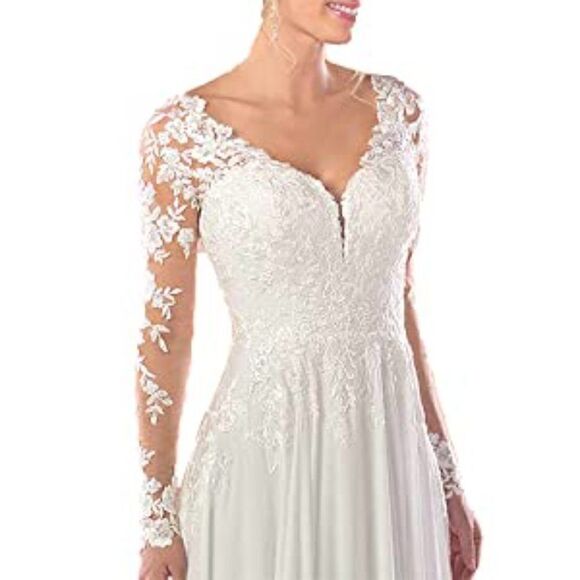 Tulle and Lace Corset Top Ivory Wedding Dress Appliques Off White - Picture 4 of 12